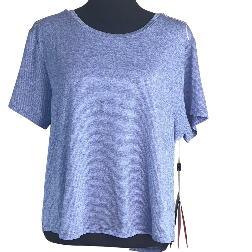 Spyder Active Shirt XL Heather Blue Cutout Back Reflective Pockets 4-way stretch